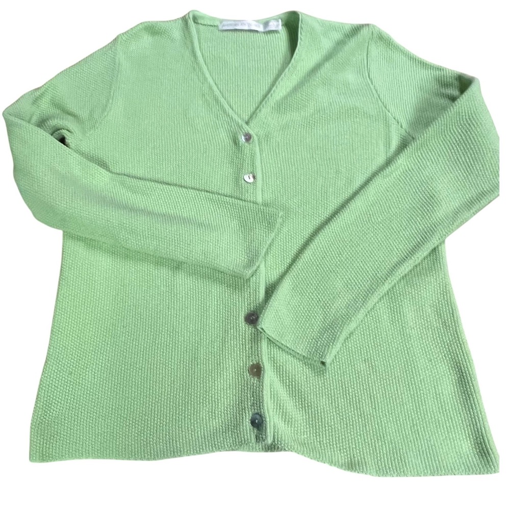 American Knitworks L Green V Neck Button Up Cardigan Sweater USA Grannycore